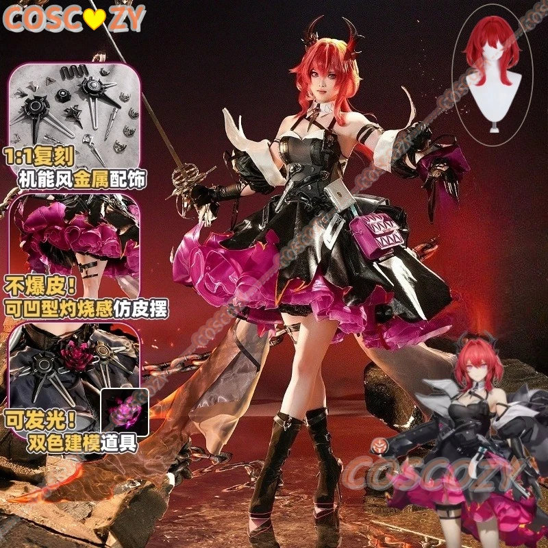 

Костюм для косплея Game Arknights: Endfield Laevatain, парик, женское платье для косплея, светящиеся аксессуары, милый боевой наряд
