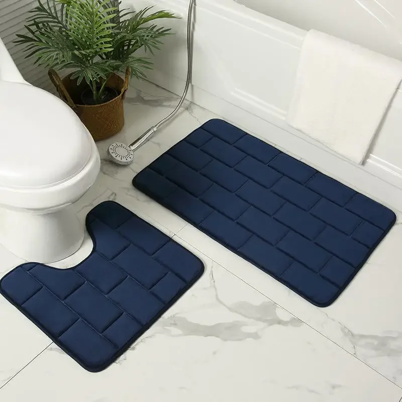 2-Piece 3D Embossed Pattern Carpet Non-Slip And Absorbent Toilet Mat For Bath Kitchen Living Room And Bedroom Home Use