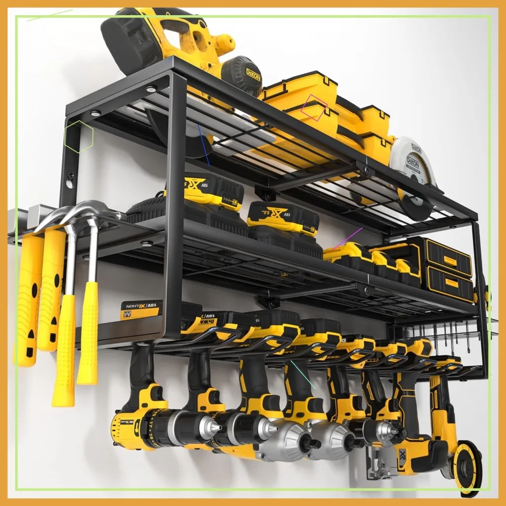 

Heavy Duty Power Tool Organizer Wall Mount, Drill Hanger Storage Rack with Charging Shelf for Garage Workshop - 32 Inch 8 Slots