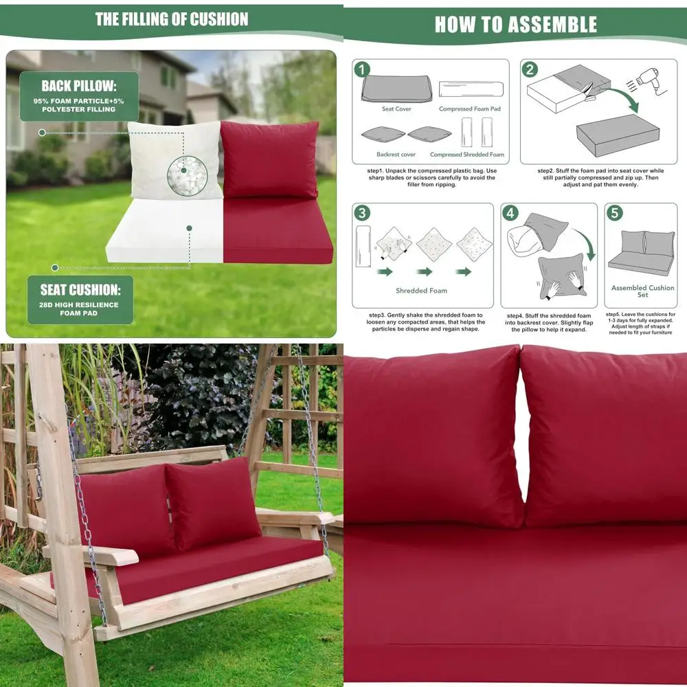 

Red Waterproof Outdoor Loveseat Cushion Set, Fade-Resistant, Removable Covers, 46x26 Inches
