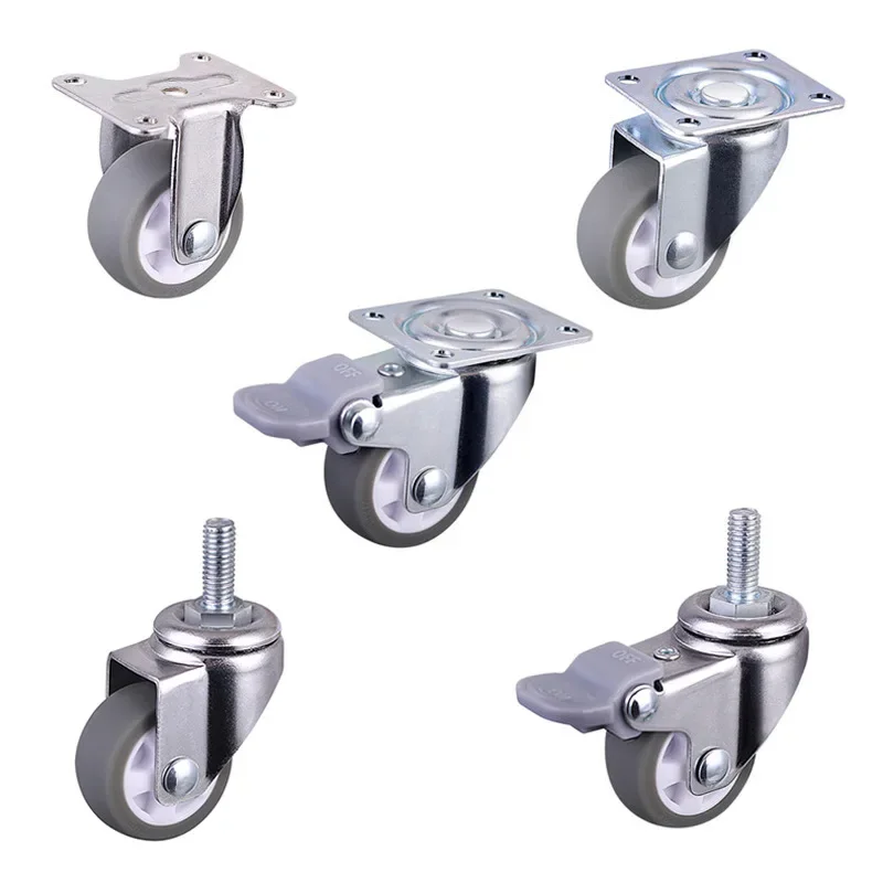 4 pcs/lot 1/1.25/1.5/2 palec lehoučké TPE casters mini lodní šroub univerzální kluzné kol s brzd tichá nábytek šedá guma