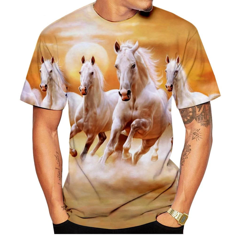 New Fashion Animal Horse 3D Printed T-shirt Men's and Women's Summer Casual Short Sleeve Personality Street Cool T-shirt