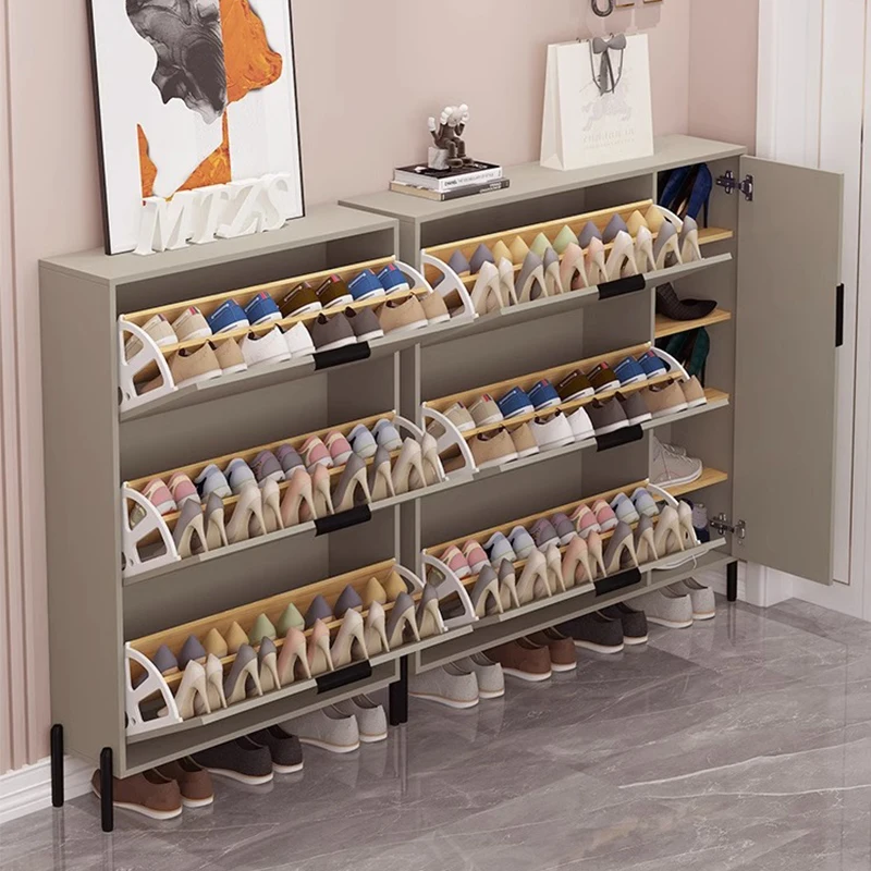 

Modern Home Living Room Entryway Furniture Pull Out Rotating Shoe Storage Organizer Rack Cabinet Wooden Shoe Rack