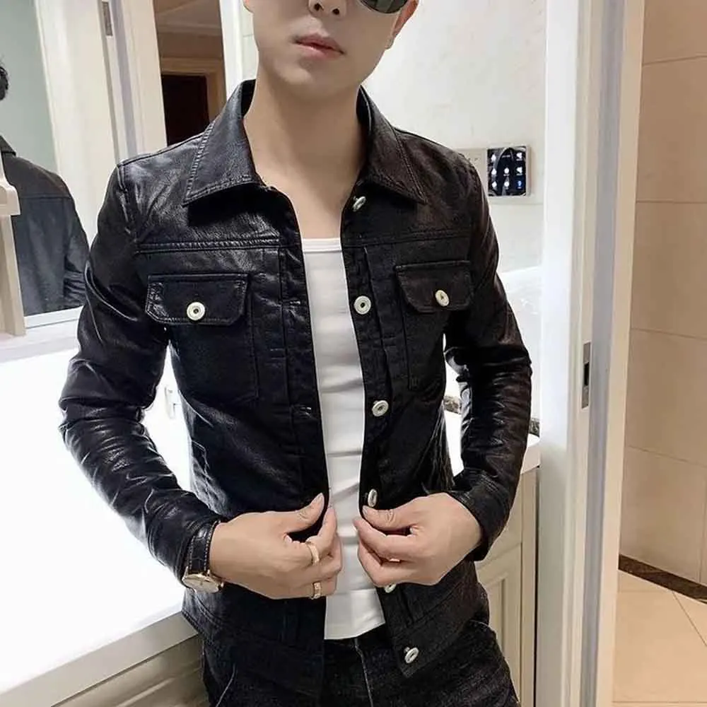 Mens Autumn Pu Leather Jacket Slim Motorcycle Casual Pu Jacket Streetwear Fashion Biker Nightclub Niche Tops Men'S Clothing 2025