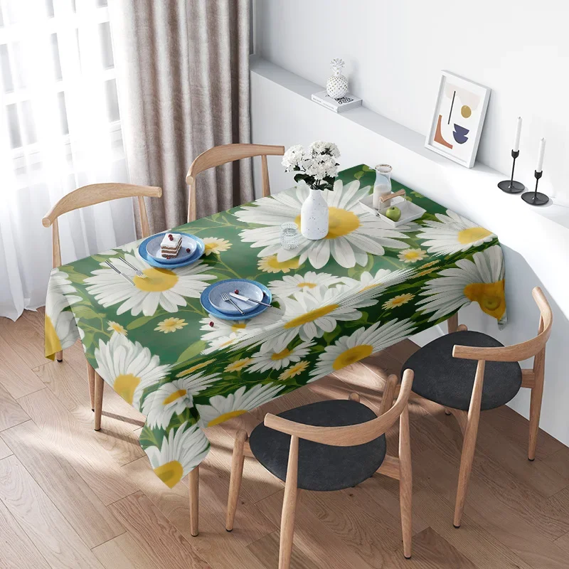 مفرش طاولة حديث مزين بالزهور لتزيين المطبخ وتناول الطعام، ديكور منزلي قابل للغسل، مجموعة نظارات متطابقة مع الأطباق الزرقاء #1