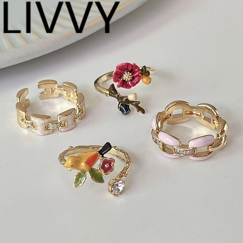 

LIVVY Vintage Handmade Finger Rings For Women New Fashion Creative Flower Geometric Birthday Party Jewelry Gifts