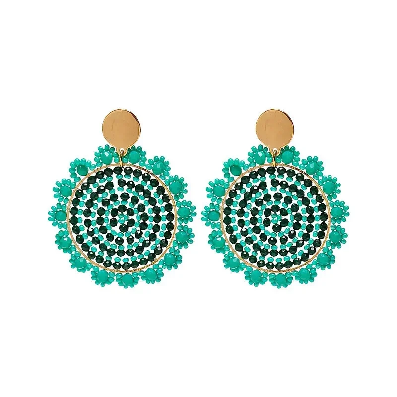 Rice bead earrings Crystal Green Sun Originality Hollow out Hand knitting Bohemia Alloy Fashion Simple Roundness Beaded earrings image 5