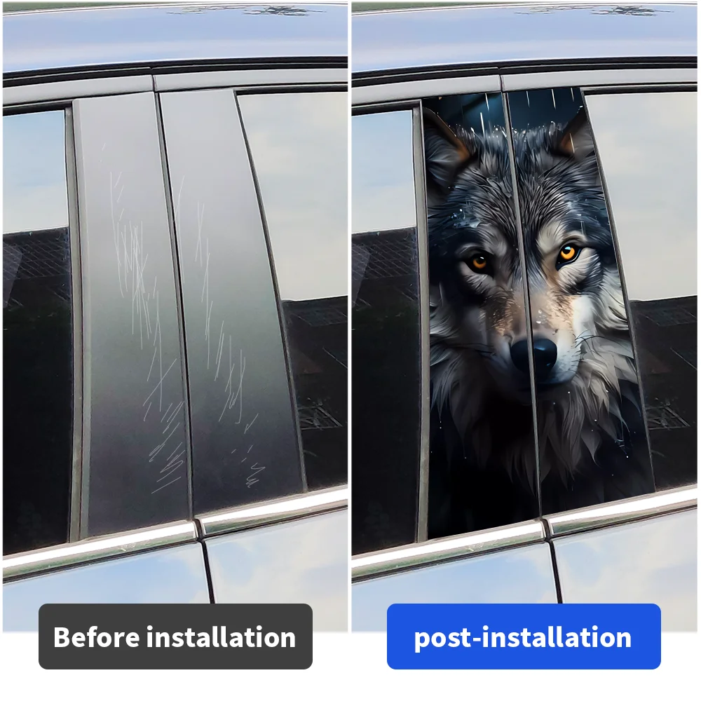 Cool Wolf Car Stickers Auto B Pillar Waterproof Center Column Decoration Cover Scratches DIY Car Doors Pillar Decals Accessories view 2