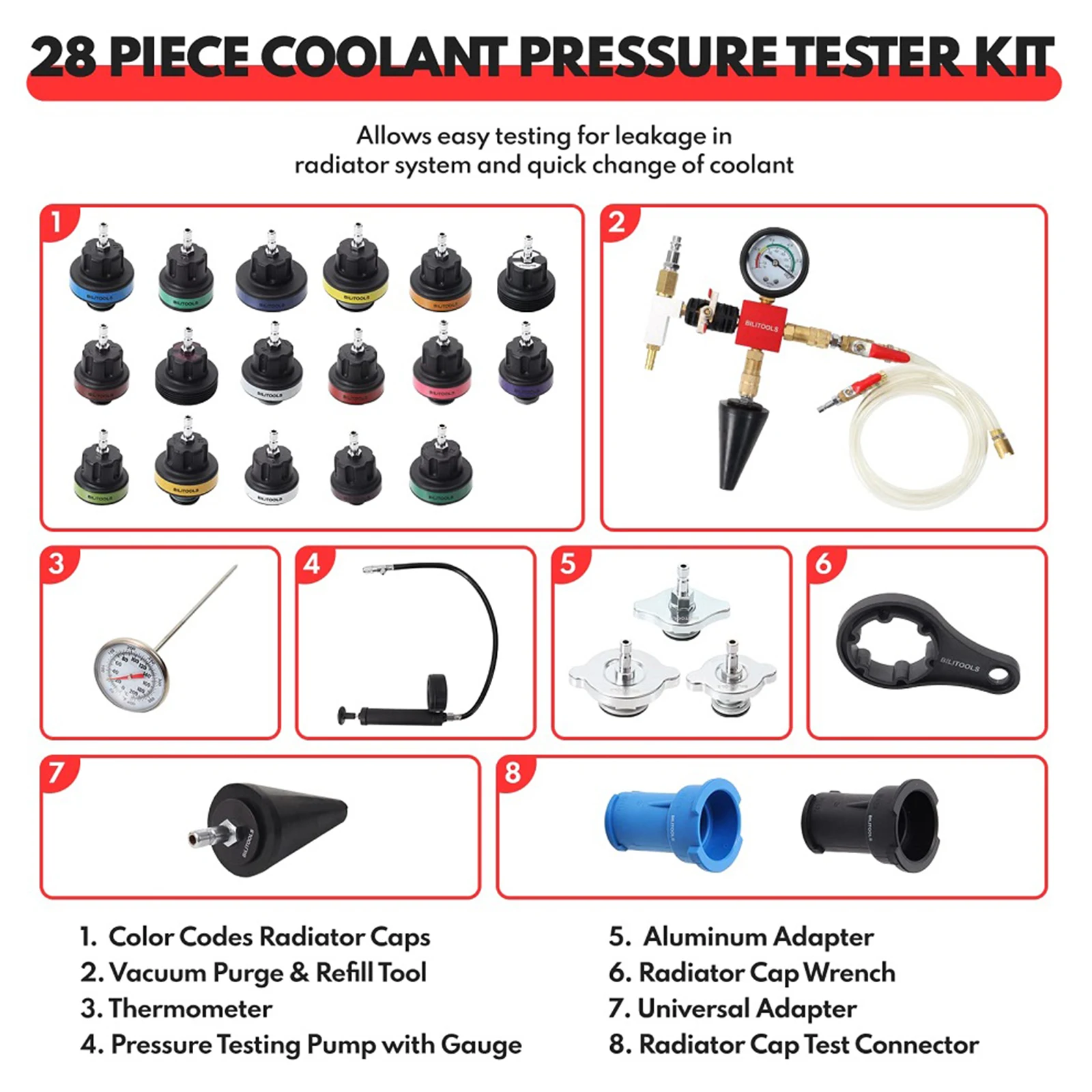 

Coolant Vacuum Refill Tool Kit Radiator Leak Tester Radiator Pump Pressure Tester Kit Leak Detection Leak Tester Tool