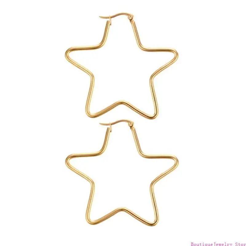 E1PE Unique Gold or Steel Pentacle Earrings Charm Great For Enhancing Your Party Look