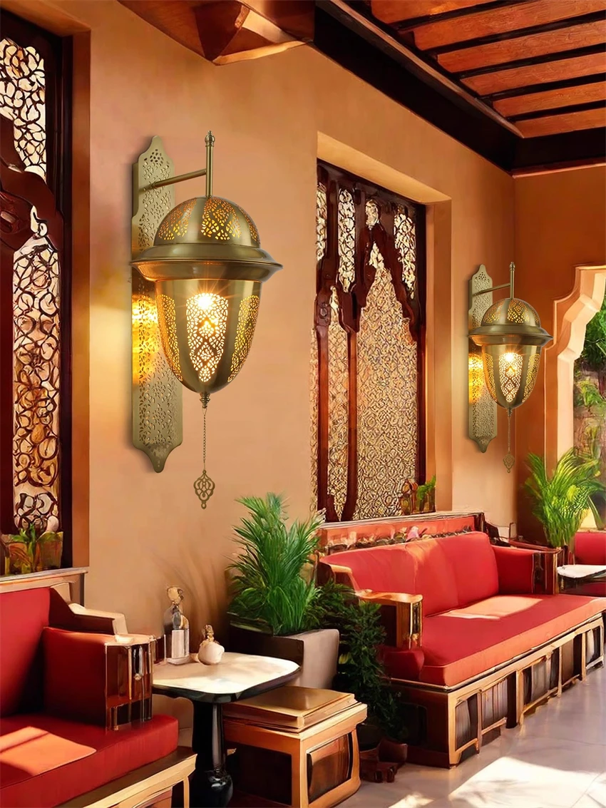 Bronze gold openwork wall lamps Morocco hotel lamps restaurant cafe hollow decoration engineering wall sconces lights fixtures