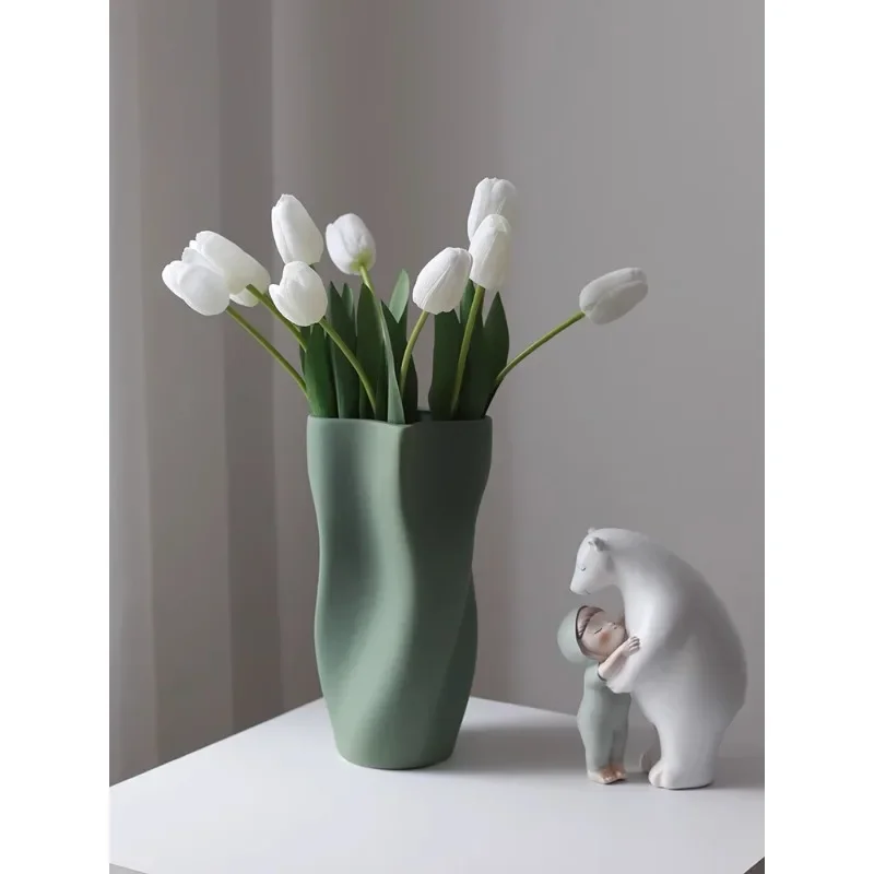 

High-end Morandi high-end green ceramic vase ornament dining table living room flower arrangement niche design decoration