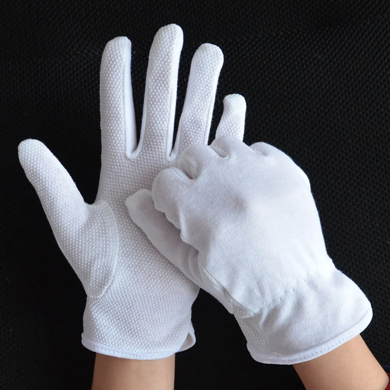 5/1Pairs White Cotton Gloves Non-Slip Gripper Dot Gloves with Elastic Cuff Men Women Waiters Drivers Serving Formal Gloves