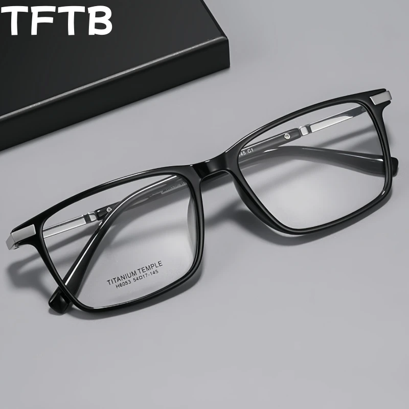 

TFTB 2025 Men's Square Pure Titanium Flexible TR90 Glasses Ultralight Retro Fashion Optical Prescription Eyeglasses Frame H6053B