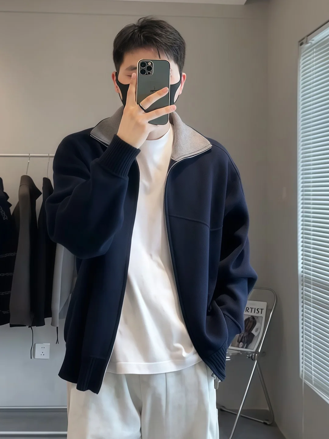 

Повседневный трикотажный свитер с контрастным воротником на молнии для мужчин, стильная вязаная кофта в корейском стиле, модная верхняя одежда для весны и осени