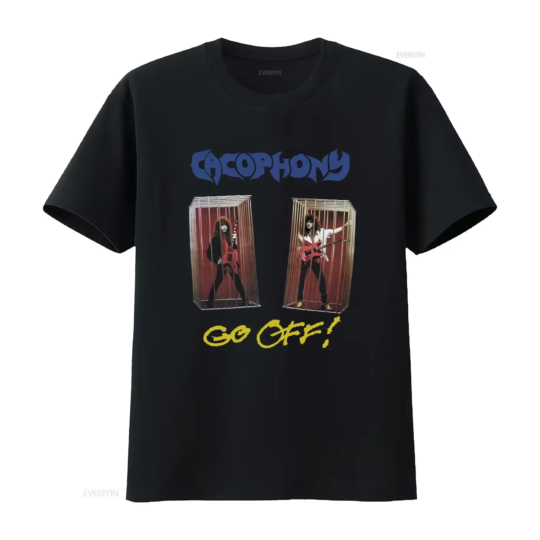 Camiseta Cacophony Jason Becker Marty Friedman Go Off Rock Band, Negra, Todas las Tallas, Estilo Vintage, Lavada, Suave, Ligeramente Elástica
