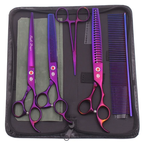 Imagen 1 del producto Tijeras de cuidado para mascotas Purple Dragon, 7,0 '', 8,0'', tijeras profesionales para adelgazar, tijeras curvas para perros y gatos, peine para cortar el pelo Z3005