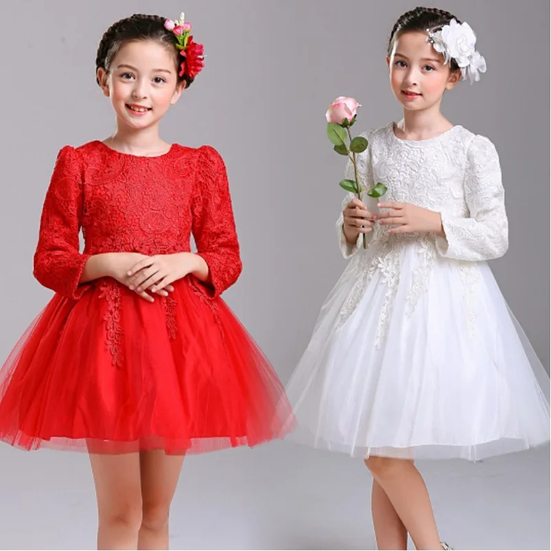 Baby Girl Princess Lace Dress Bow Long Sleeve Child Vintage Vestido Floral Lace Party Pageant Birthday Xmas Baby Clothes 1-14Y