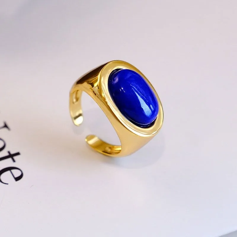 Simplicity Lapis lazuli rings for women original design glossy oval design couple\'s ring banquet jewelry Adjustable opening