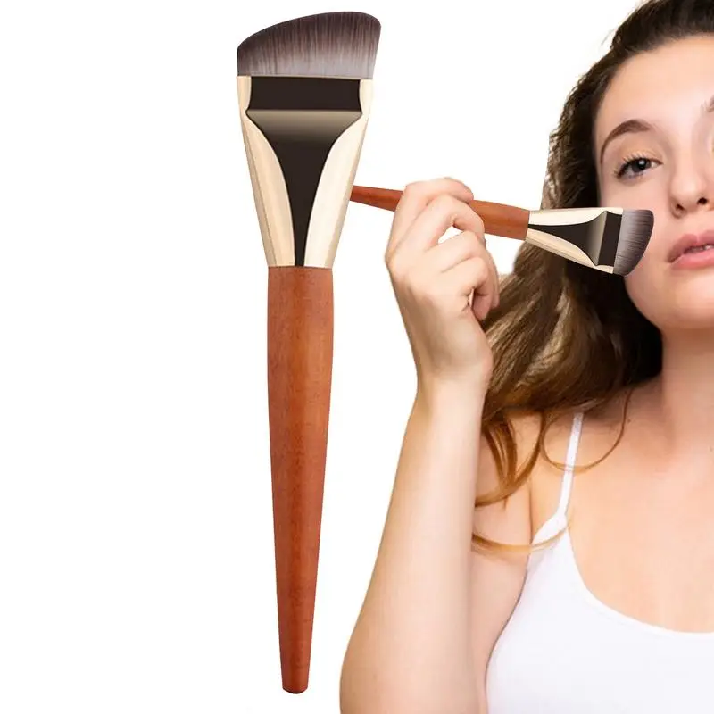 Flat Top Foundation Brush Wooden Handle Cream Makeup Brush Face Makeup Tool Professional Contour Brush For Liquid Cream And