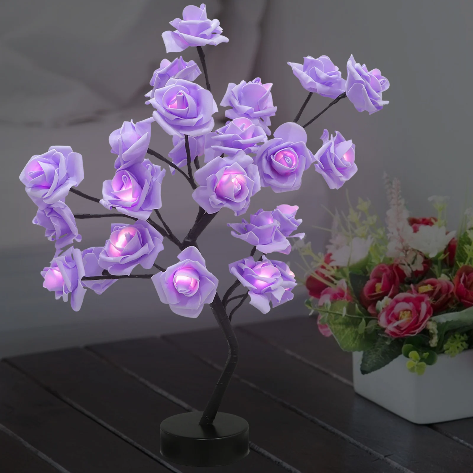 

Rose LED Lamp Tree Table Lamp Warm Light Bedroom Desk Decor Romantic Night Light Rose Lamps LED Roses Flowers Lights