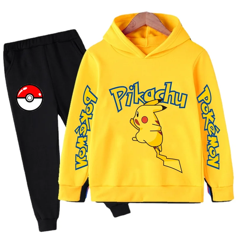 New Cartoon Pokemon Pikachu Clothing Autumn And Winter Children'S Clothes Long-Sleeved Suit Kids Sportswear Hoodie Costume Set