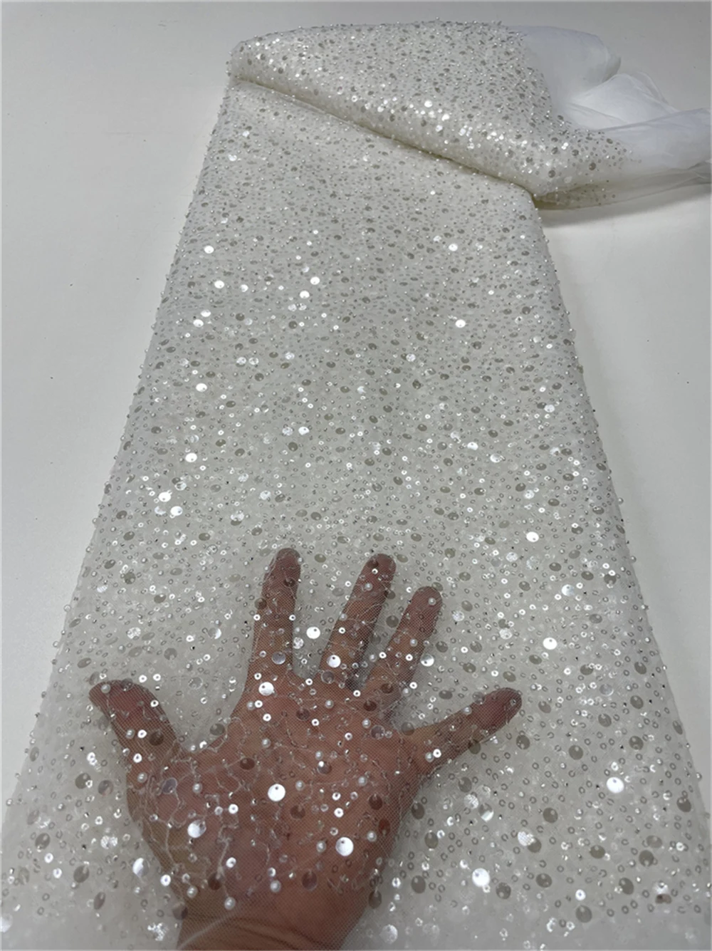 5 Yards African Lace Fabric Beads Lace 2025 High Quality Lace Nigeria Sequins Lace Fabrics for Wedding Evening Dress Sewing