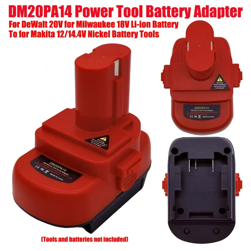 

HAKSINKY DM20PA14 Adapter for Dewalt/Milwaukee 18V 20V Lithium Battery Convert for Makita 12V/14.4V Ni-Mh Battery Power Tool Use