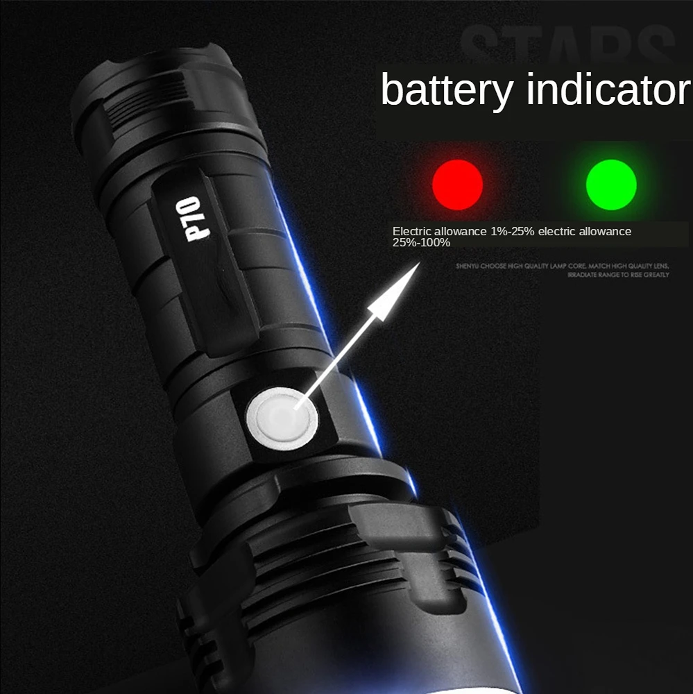 Powerful L2/P70 LED Flashlight Tactical Long Range Flashlight USB Rechargeable Flashlight Waterproof Torch