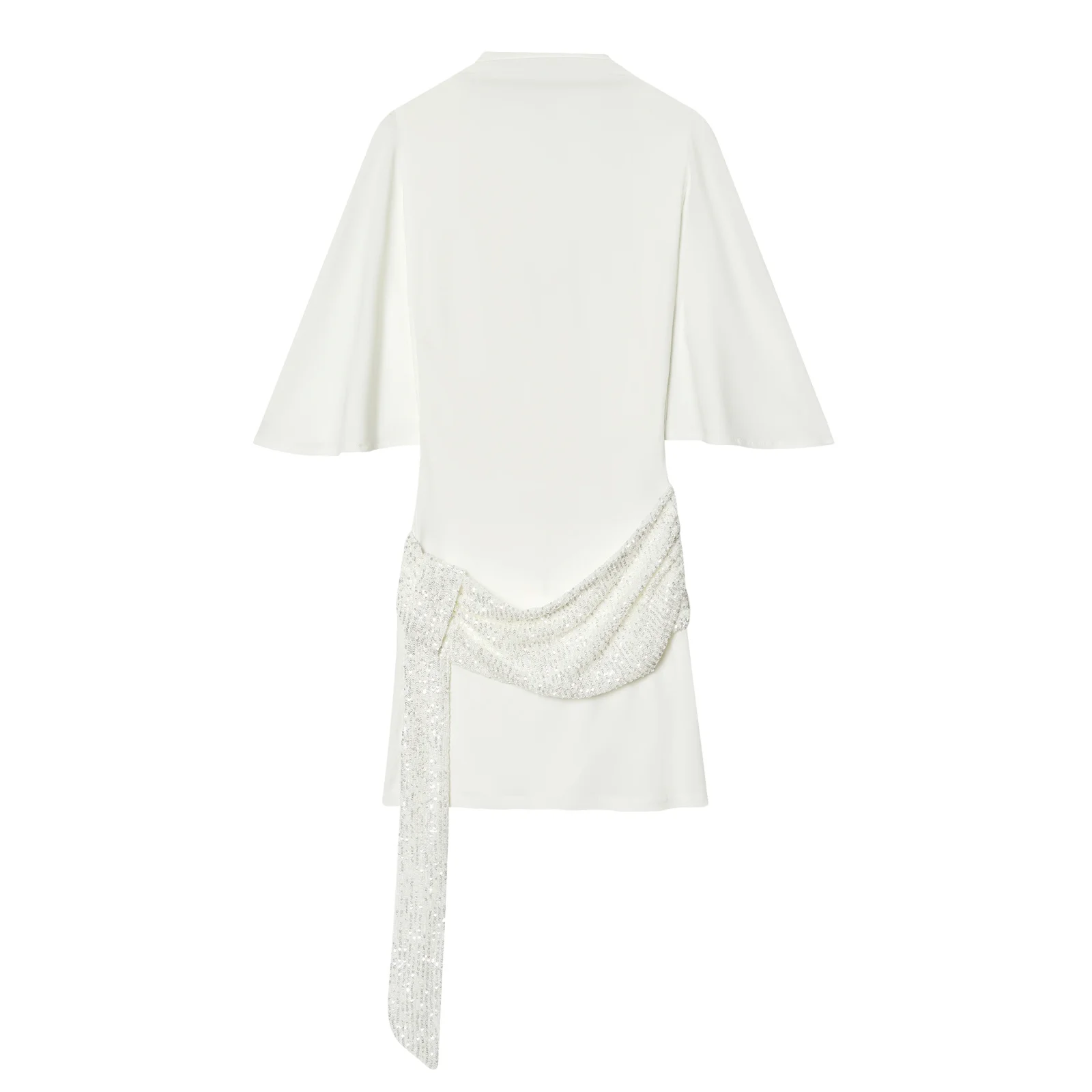 HH 2026 Vrouwen Elegante Witte Korte Mouwen Backless Lovertjes Splicing Decoratie Sexy Korte Jurk Vrouw Fashion Party Mini Jurk