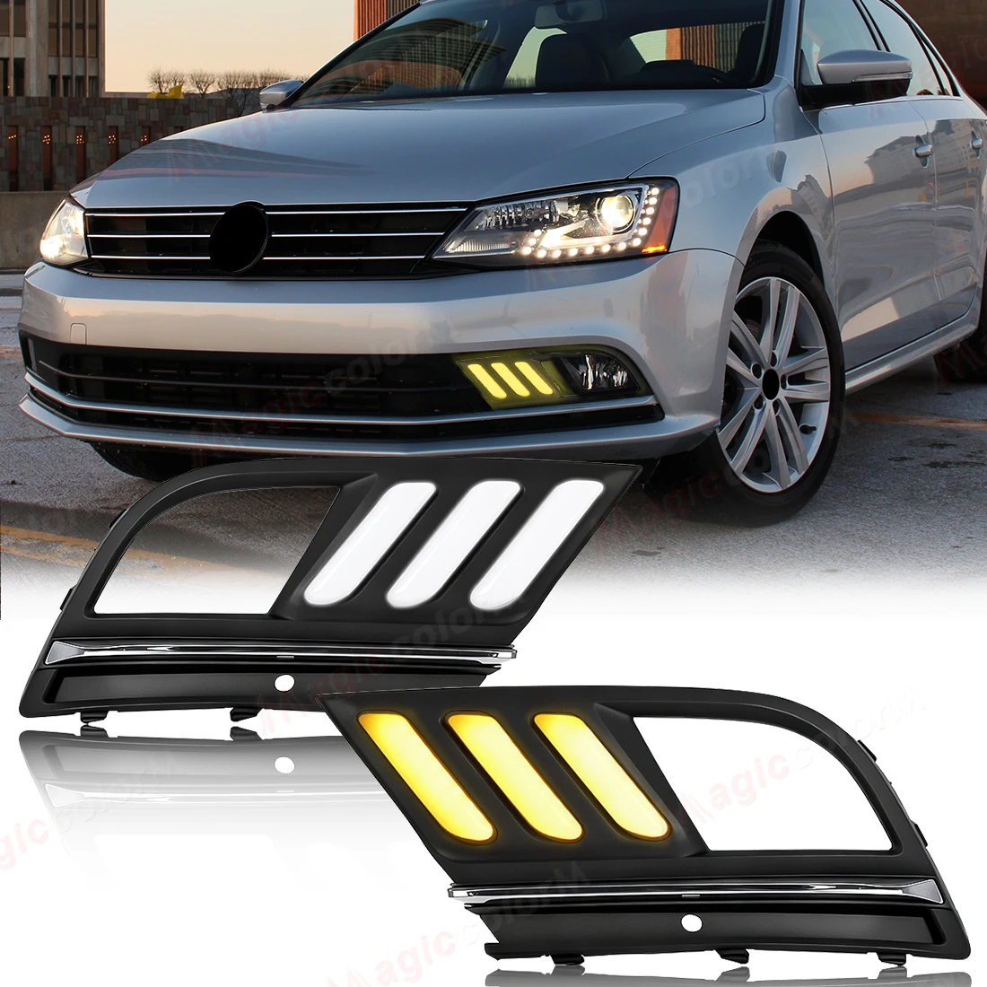 For Volkswagen VW Jetta Sagitar MK6 2015 2016 2017 2018 LED Daytime Running Light DRL Dynamic Turn Signal White Yellow Daylights