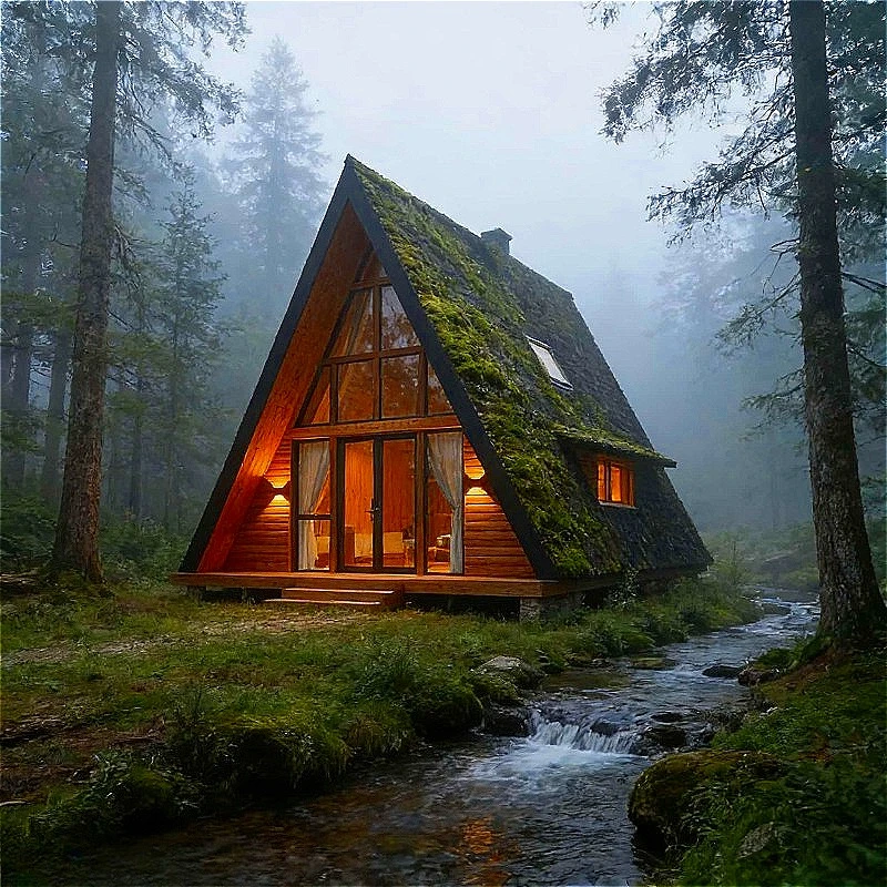 Luxury Light Steel Structure Villa Waterproof Triangle Wooden House Factory Container Homestay Space Capsule for Urban Living