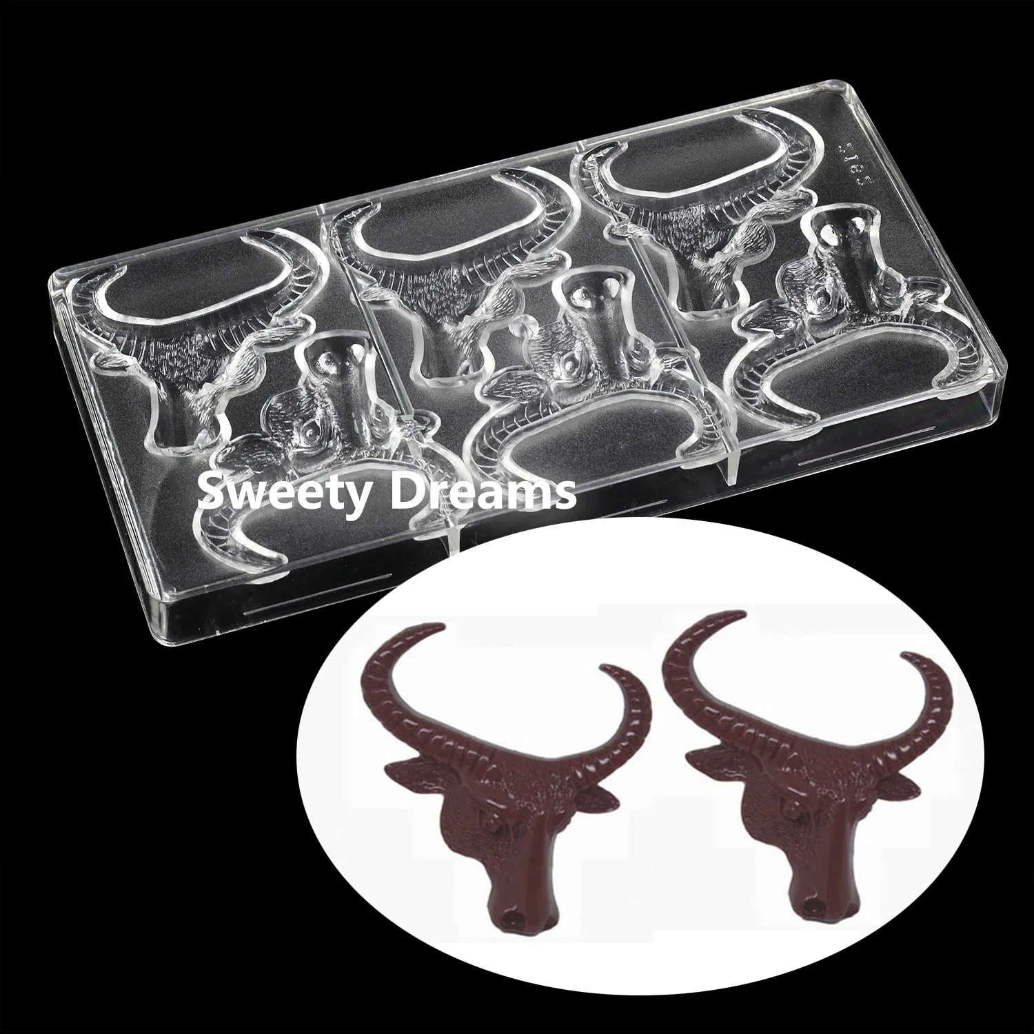 Bull Head Chocolate Mold Polycarbonate Cake Sweets Bullfight Festival Baking Candy Mould Bonbon Confectionery Tool Bakeware