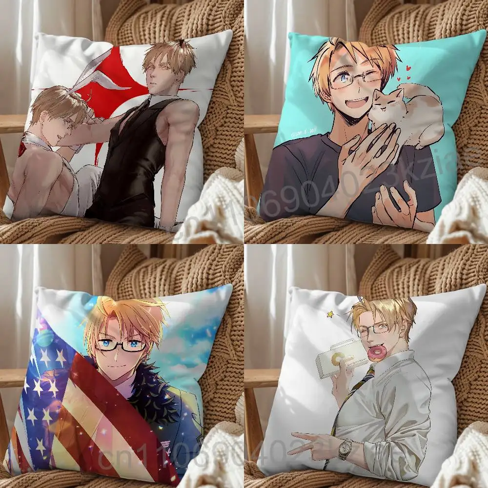 Arthur USUK Hetalia Alfred F Jones Pillow Case Anti-dustmite Pillowcase Invisible zipper silky short plush Sofa cushion cover