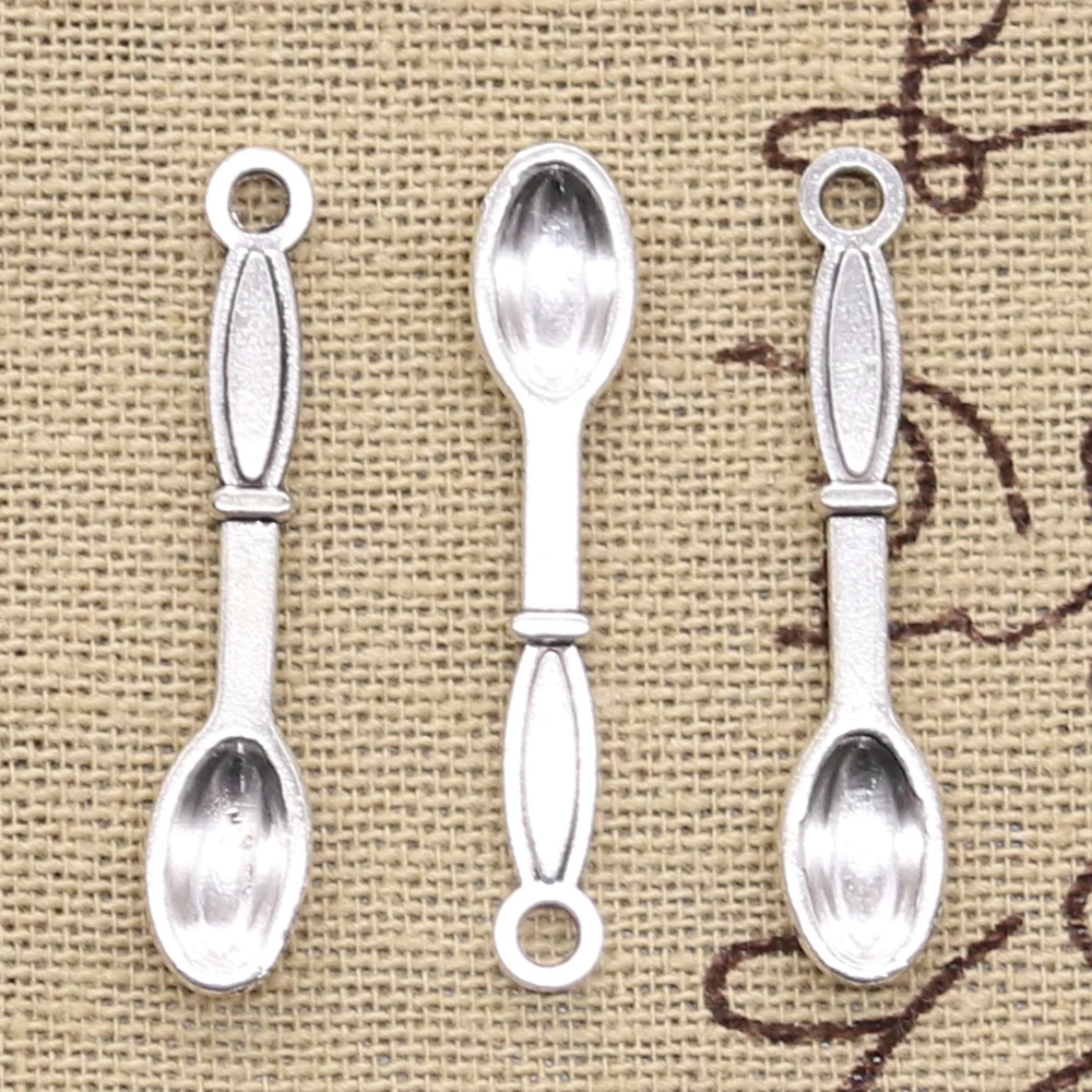 30pcs Charms Spoon 6x33mm Antique Silver Color Pendants Tibetan Findings DIY Handmade Making Craft