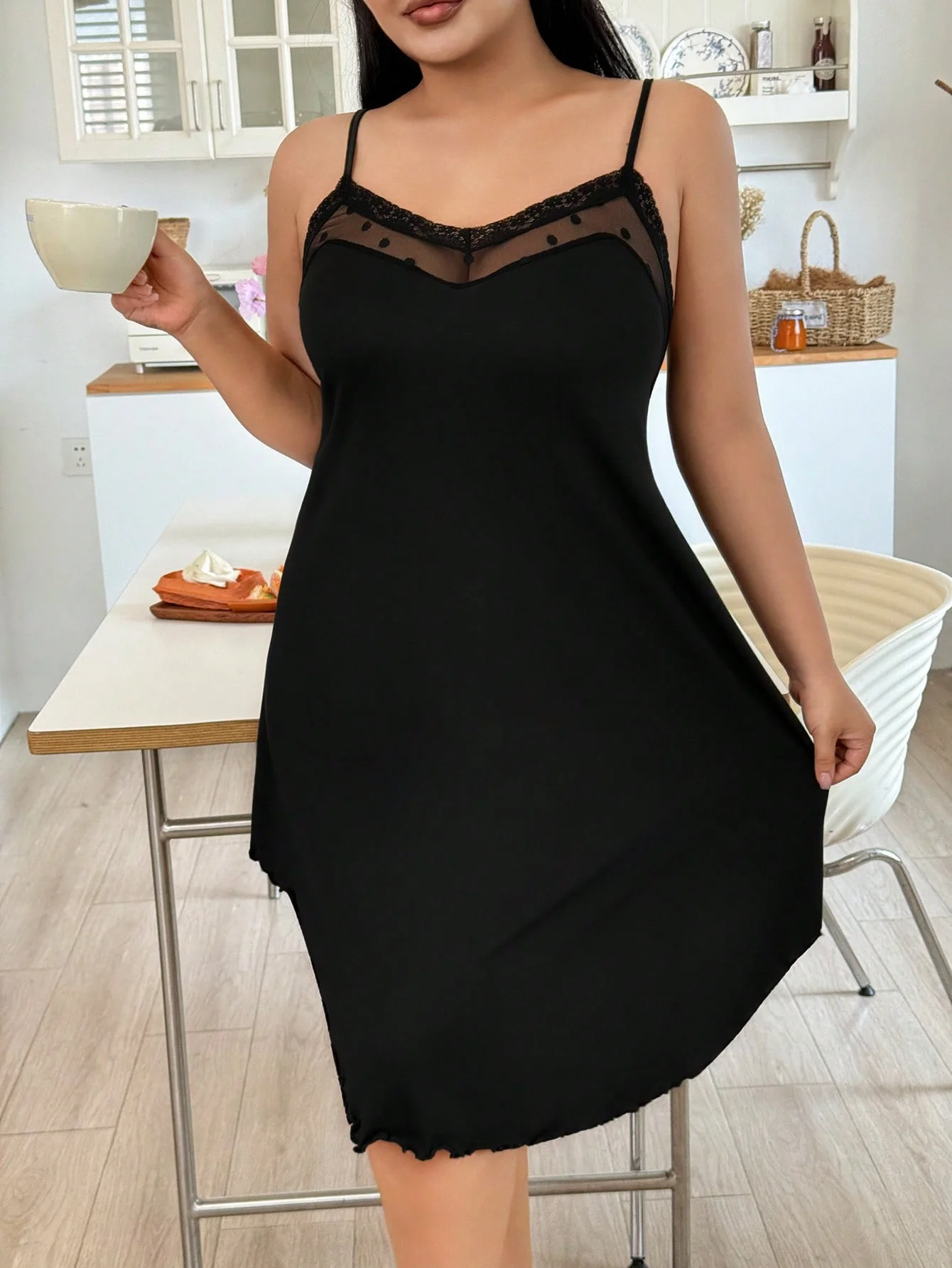 Camisola Feminina Plus Size El - Lace Trim Cami avaliação e preço