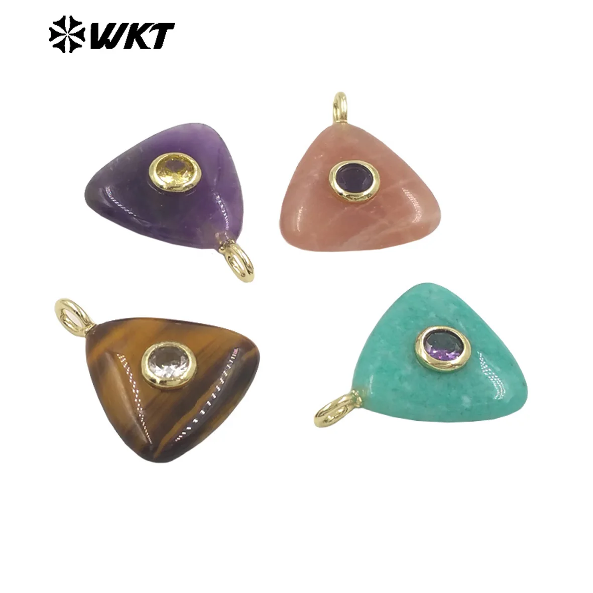 

WT-P2021 Прекрасный кулон треугольной формы с натуральным драгоценным камнем и кубическим цирконом с настоящим позолоченным покрытием для девочек ACC