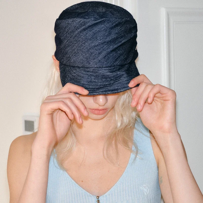 French Retro Pleated Design Denim Berets Hats for Women Spring Summer Travel Versatile Casual Sun Visors Knight Equestrian Gorra