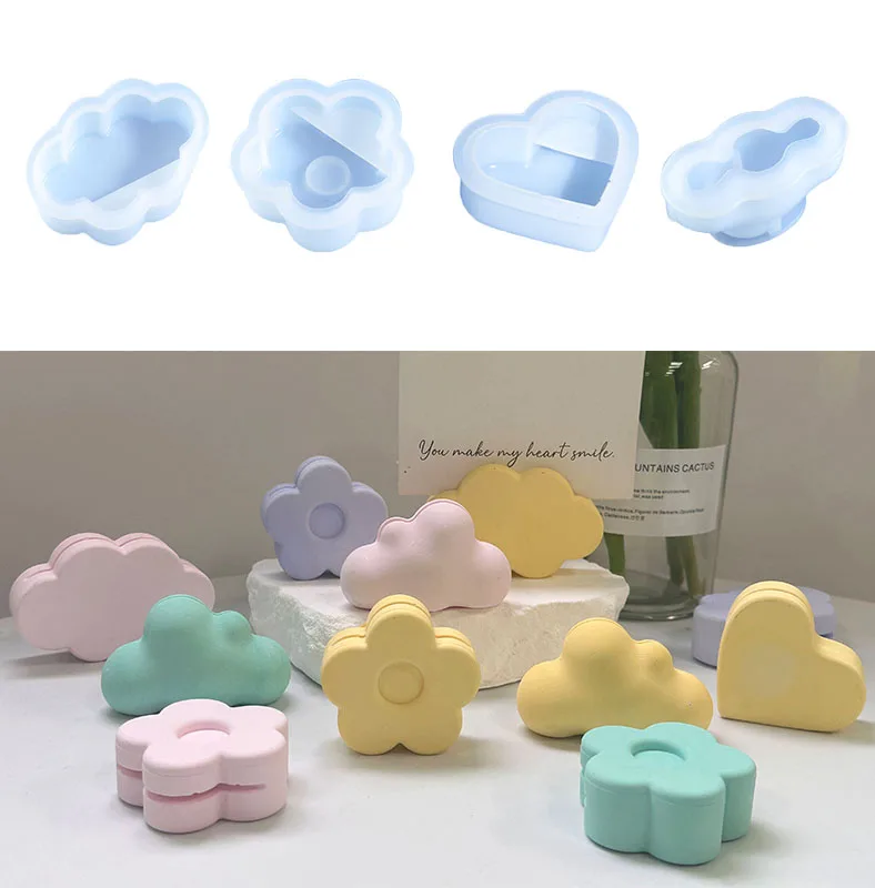 Love Business Card Holder Note Holder Silicone Mold DIY Gypsum Decoration Heart Flowers Clouds Mold Convenience Clip Resin Mold