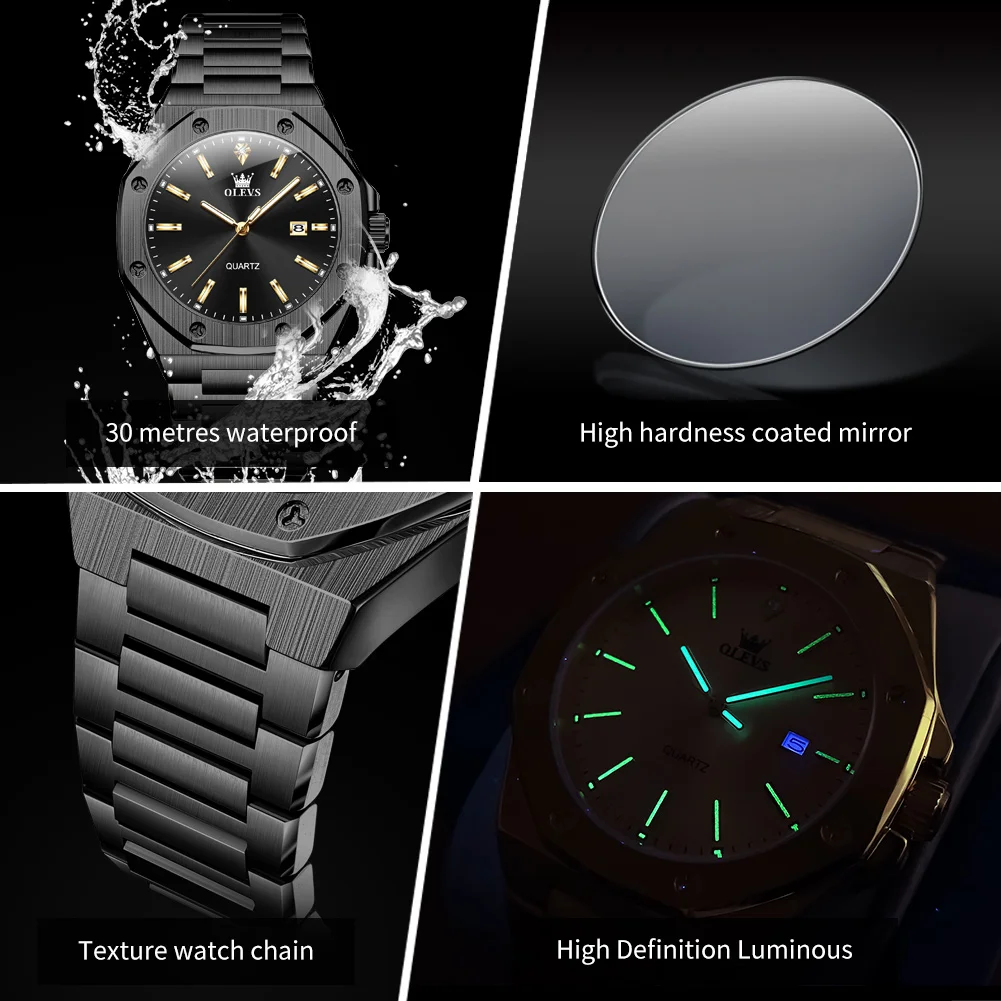 OLEVS 3613 Original Top Brand Luxury Quartz Watch for Men Stainless Steel Waterproof Men's Watch Business Classic Wristwatch image 3