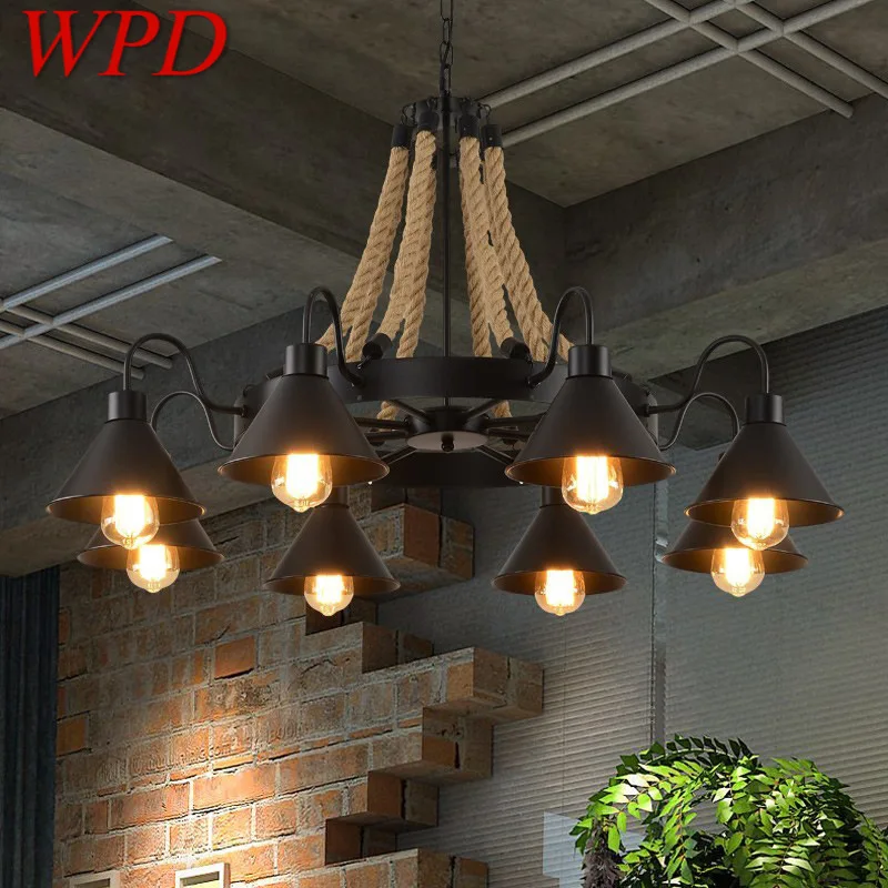 WPD American Style  Pendant  Nostalgic Loft Industrial Style Internet Cafe Restaurant Hot Pot Shop Retrohemp Rope Chandelier