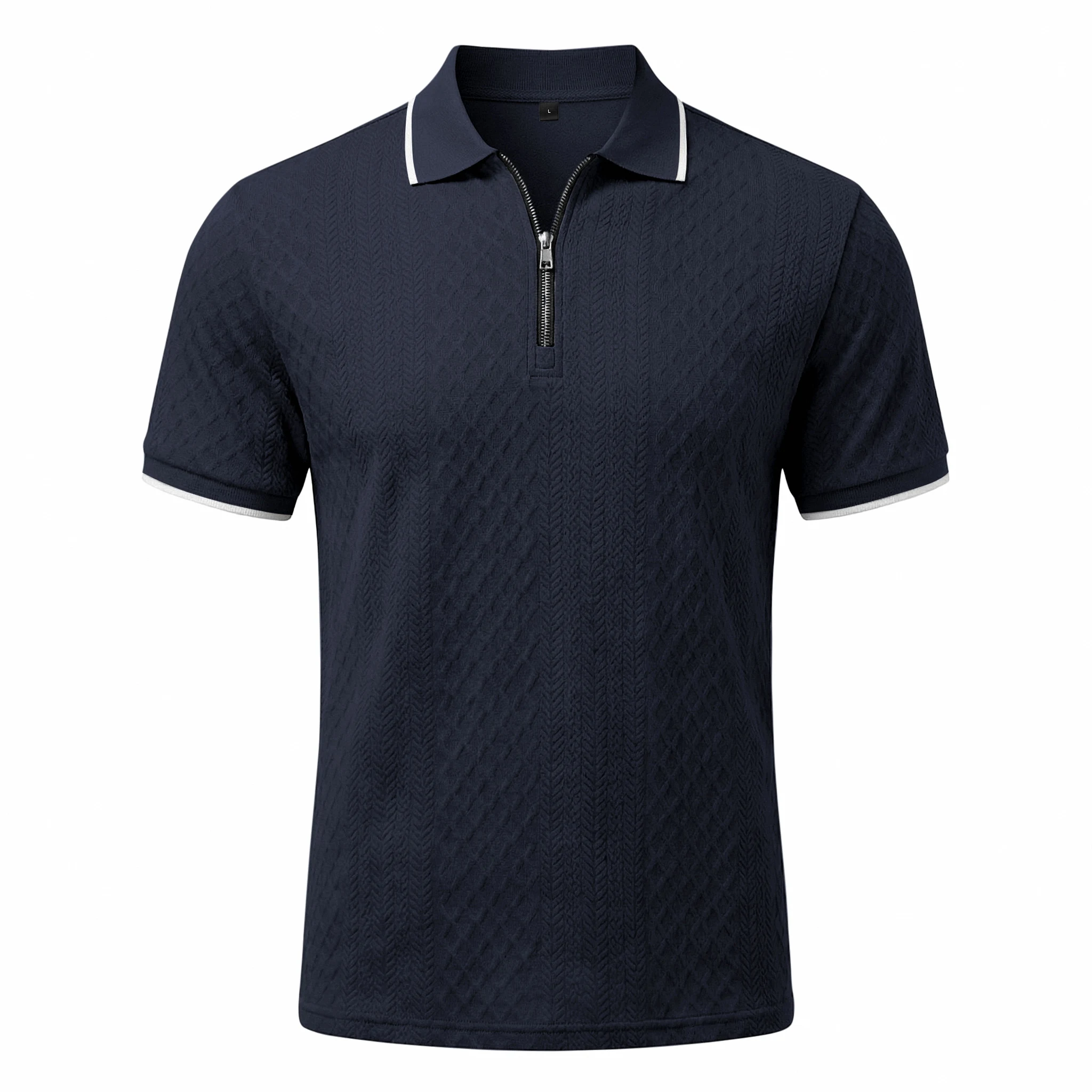 Sommer Herren Casual Business Kurzarm 9-Farben Jacquard 1/4 Reißverschluss Poloshirt | Strukturiertes Polo-Top mit Reißverschluss und kurzen Ärmeln – Detail 28