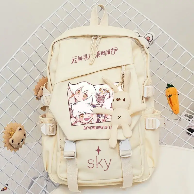 Sky Light Encounter Merchandise Anime mignon dessin animé étudiant Double sac à bandoulière sac à dos pour hommes et femmes oiseau blanc Pleurotus