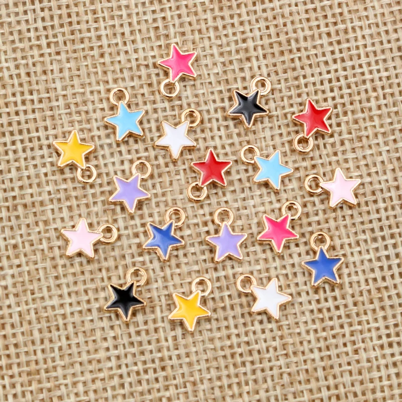 50PCS 6*8mm 9-Color Alloy Metal Drop Oil Small Stars Charms KC Gold Pendant For DIY Bracelet Necklace Jewelry Making Accessories