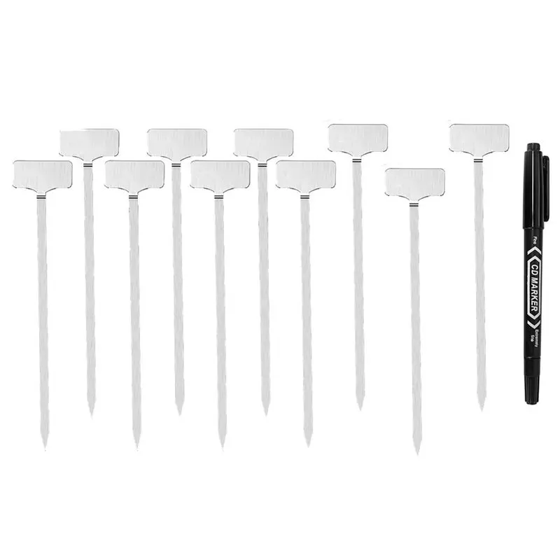 304 Stainless Steel Plant Markers, 10 Waterproof Metal Plant Label Stakes With Marker Pen, 12.75