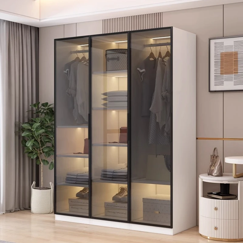

/Modern Furniture Luxury Big Solid Wood Glass Door Large Wardrobe Bedroom Cloakroom Locker Can Be Customized Flat Sliding Door