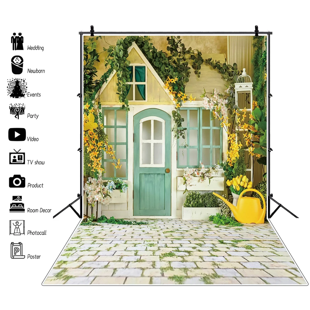 Laeacco Old Rural House Village Porch Yard Vine Door Spring Baby Birthday Photo Background Photography Backdrop Photo Studio