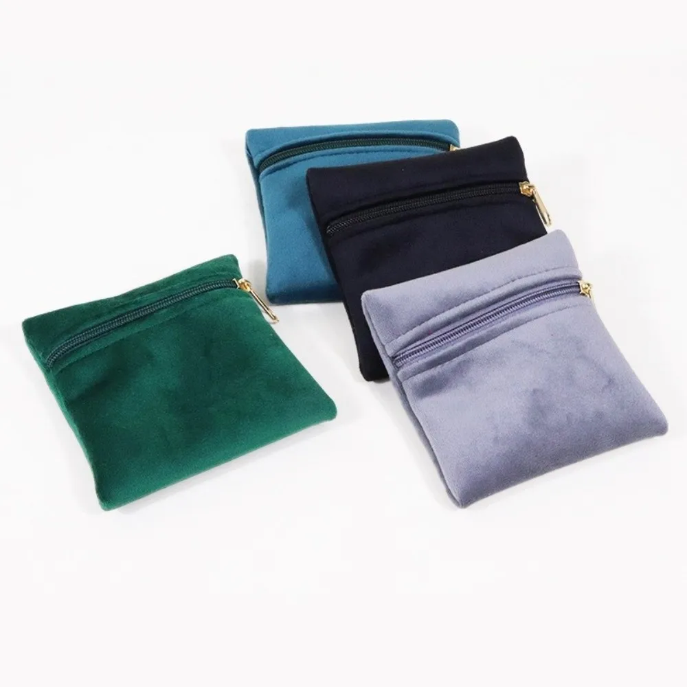 Soft Velvet Jewelry Bag Double-Sided Portable Double-Sided Velvet Bag Zipper Closure Dust Proof Zipper Jewelry Pouch