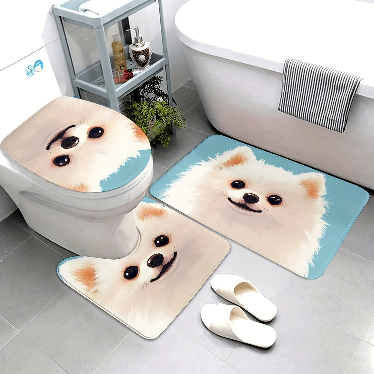 

Cutie Cartoon Puppy Pattern Bathroom 3Pcs/set Mats Home Flannel Decorations Accessories Floor Carpet Toilet Cover 40*60/50*80 CM