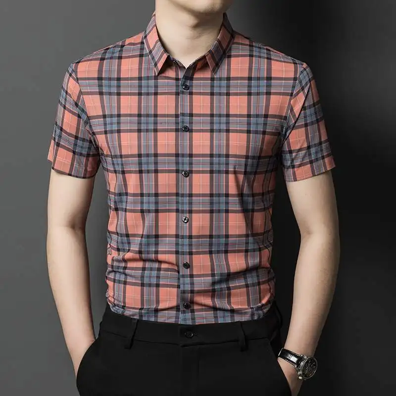 

Summer Plaid ort Sve Casual Thin Men's irt No Pilling Open Cardigan Sle Loose Fit M Faion Basic id Pattern